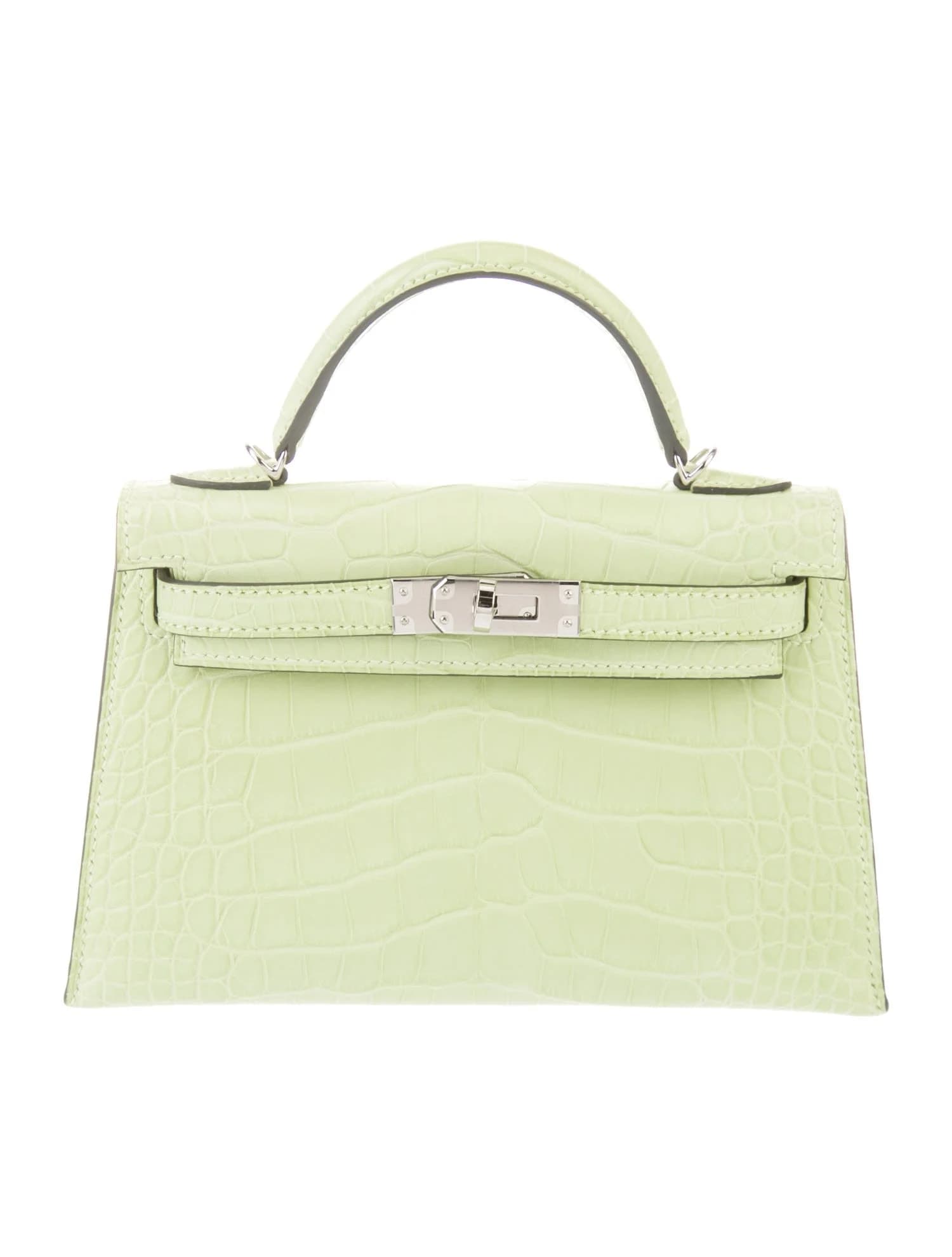 Mini Kelly Matte Alligator Jaune Bourgeon Palladium