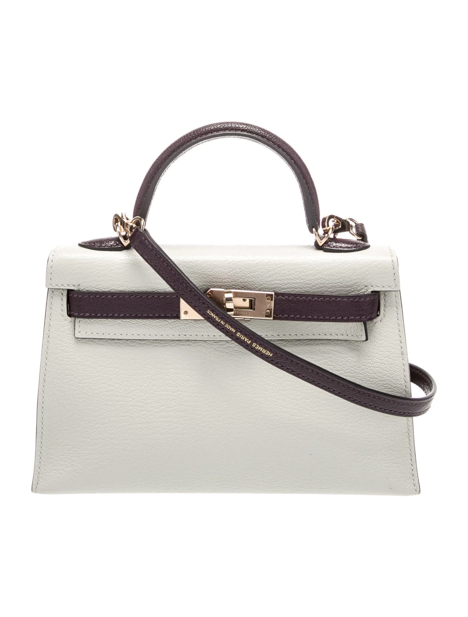 Kelly Chevre Mysore Gris Perle/Raisin Gold